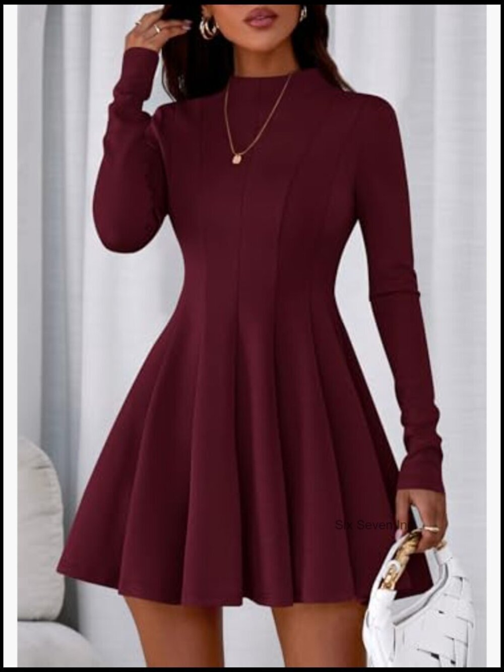 Elegant Long Sleeve Swing A-Line Ruffle Mini Dress - Picture 5 of 7